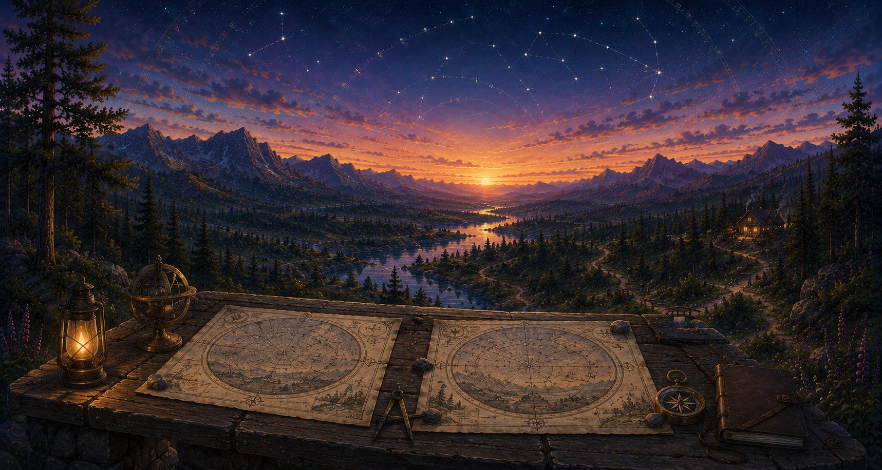 Astrological sky and zodiac illustration representing the difference between tropical and sidereal astrology.